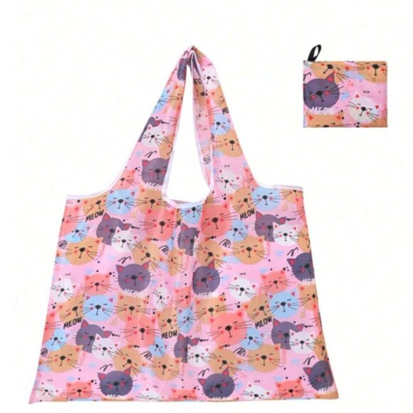 Cats of Many Colors Pink Background Packable Shopping Tote - Picture 1 of 2
